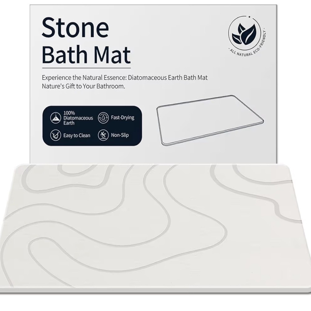 ZIKIBL Diatomaceous Earth Stone Bath Mat Fast Drying Non Slip Grey White 24x15in